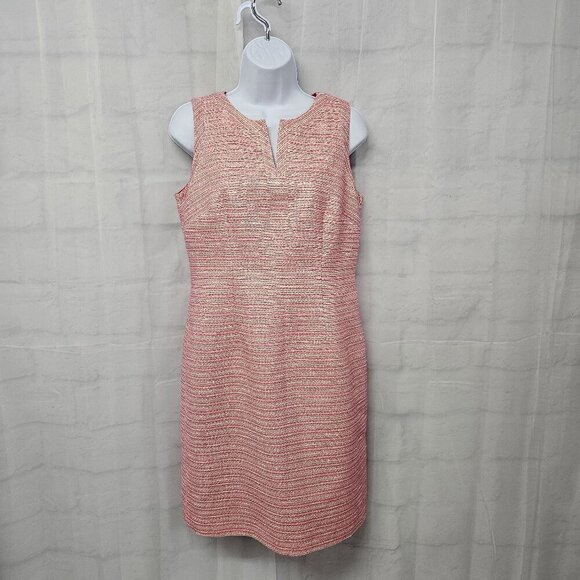 Talbots Pink Striped Tweed Metallic Sleeveless Dress Retro Shift Classic 8P - Picture 1 of 11